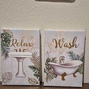 Relax and Wash Bathroom Canvas Art Set